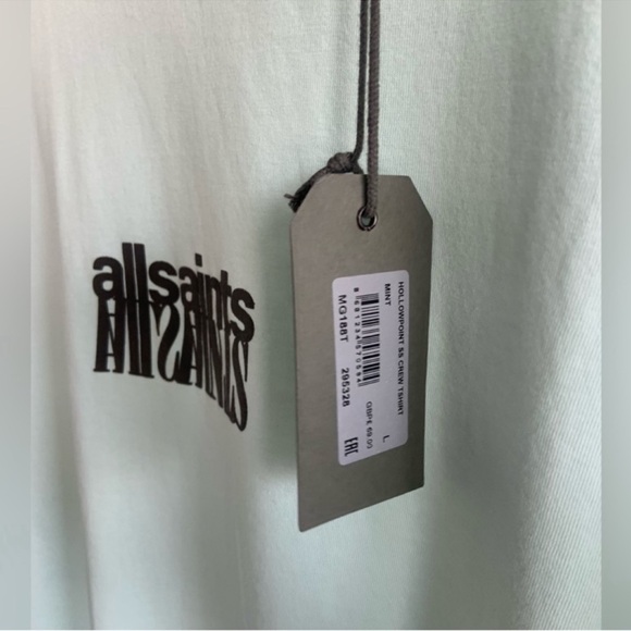 Men's AllSaints Mint Green Tee - Picture 2 of 6